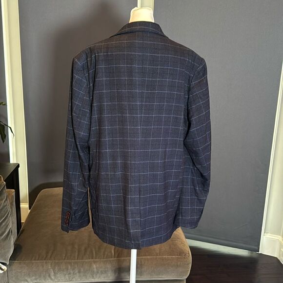 Men’s Dark Blue Plaid Slim Fit 3 Piece Business Formal Suit Jacket 42 Pants 40 - Picture 4 of 14